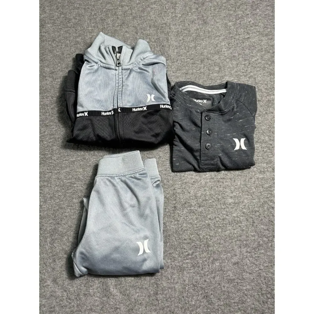 Hurley Gray & Black Colorblock 3-Piece Track Suit Joggers/Jacket/Henley 3T/4T